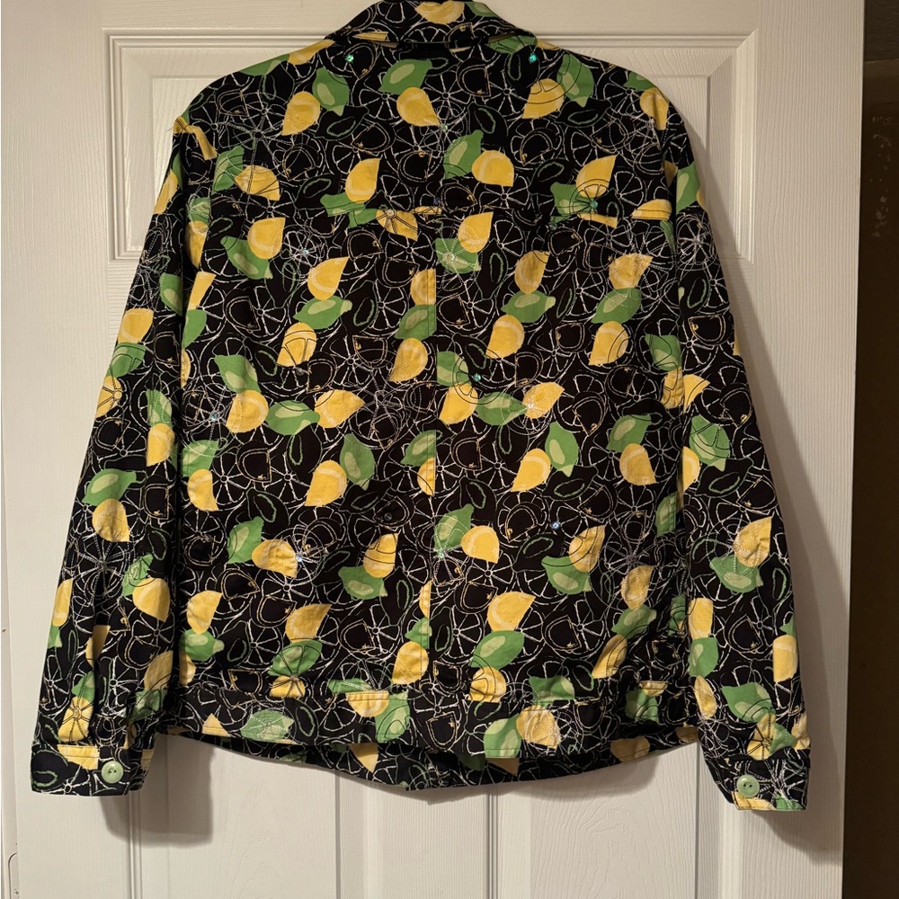 Laura Ashley Woman Sz 2X Lemon Lime Shacket w/ embroider details, buttons, lined - Picture 6 of 7